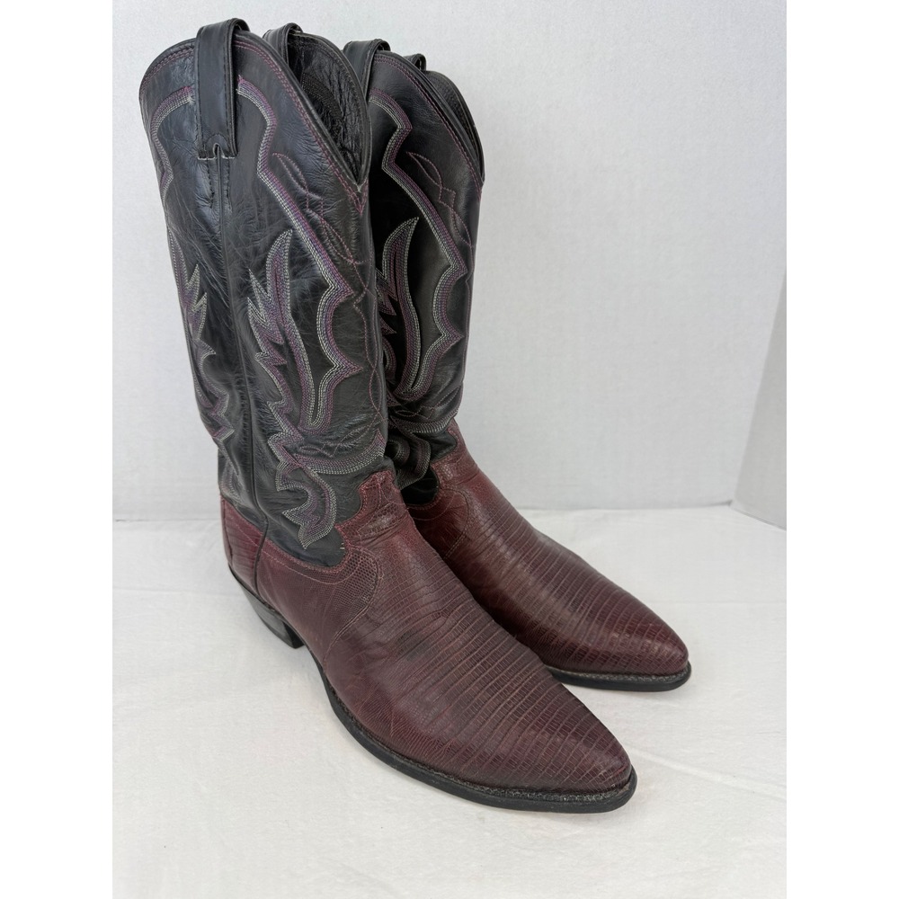 Vintage Justin Mens Burgundy Lizard Skin Leather Western Cowboy Boots 10.5 D